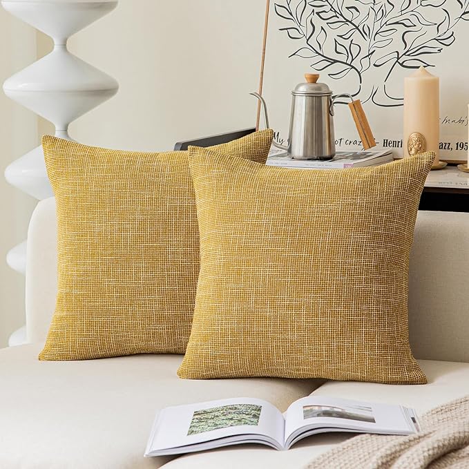 Kevin Textile Faux Linen Square 2 Tone Woven Throw Pillow Sham Cushion Case by KevinTextile