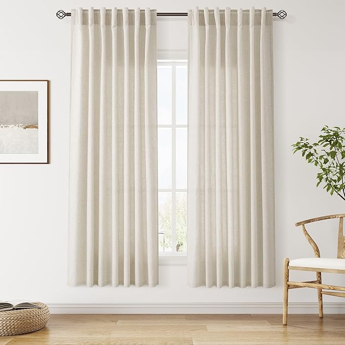 Nanspring Living Room Curtains 72 Inch Length Linen Vanilla Luxury Light by Nanspring