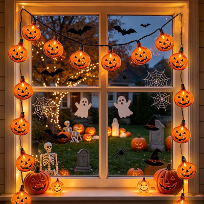 12Ft 20 LED Halloween Pumpkin String Lights Plug in Jack O Lantern Lights with Spooky Smile, 0.07W Energy-efficient LED Pumpkin Lights Outdoor Waterproof for Home Indoor Outdoor Halloween Decorations