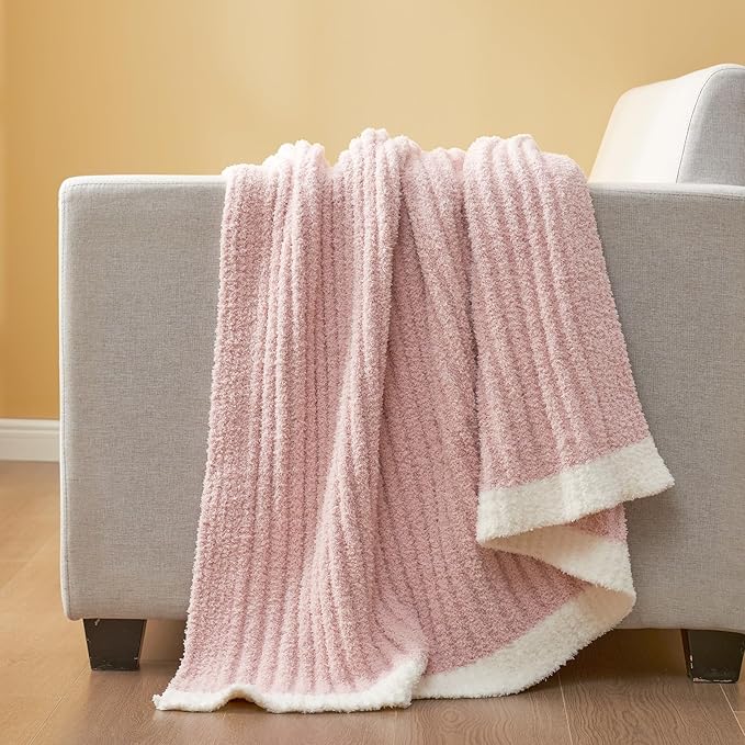 Snuggle Sac Pink Throw Blanket for Couch, Soft Cozy Ribbed Fluffy Blankets for - Image 7