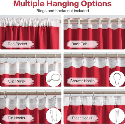 DUALIFE Extra Long 132 Inch Curtains Red Back Tab Loop Pocket Thermal Insulated - Image 3