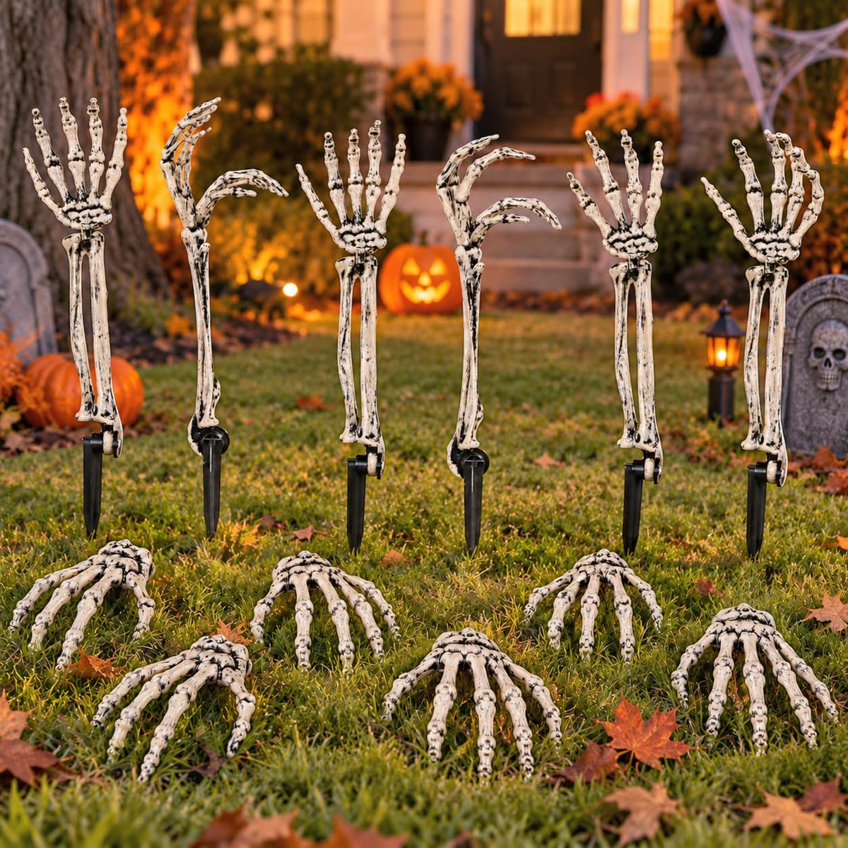 12 PCS Halloween Skeleton Hands Arms Stakes, Realistic Groundbreaker Skeleton Hands with Stakes, Outdoor Halloween Decorations for Lawn, Graveyard, Garden, Tombstones, Haunted House Home Yard Decor