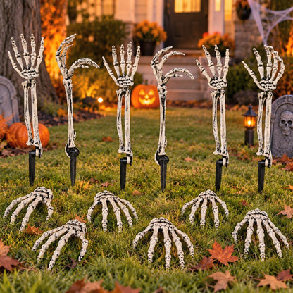 12 PCS Halloween Skeleton Hands Arms Stakes, Realistic Groundbreaker Skeleton Hands with Stakes, Outdoor Halloween Decorations for Lawn, Graveyard, Garden, Tombstones, Haunted House Home Yard Decor