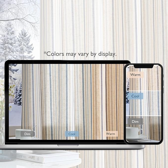 Vangao Linen Striped Blue Curtains Boho Tickingstripe Light Filtering Nursery - Image 5