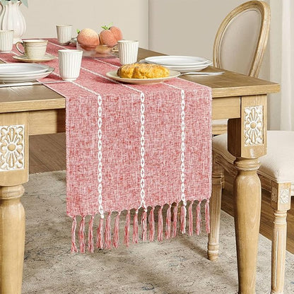 ZeeMart Farmhouse Braided Striped Table Runner, Rustic Red Table Runners 36 - Image 2
