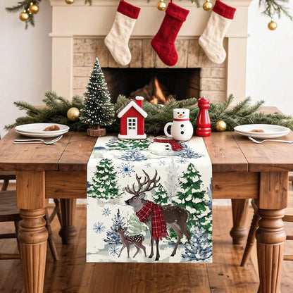 Artscope Reindeer Snowman Christmas Tree Table Runner, Xmas Winter Snowflakes - Image 2