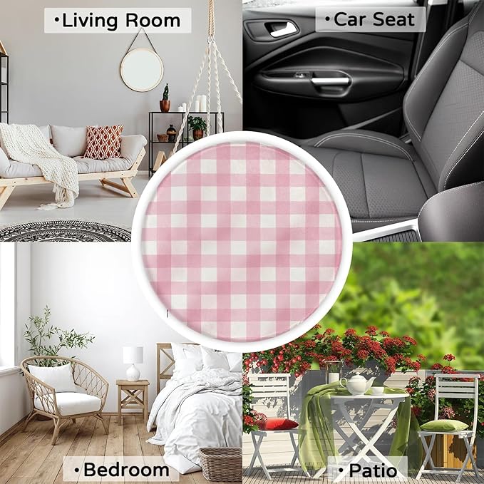 Gingham Pink Round Chair Cushions - Image 7
