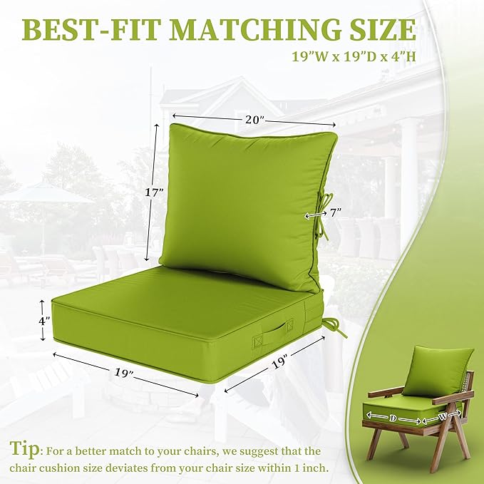 Outdoor Seat Cushion Set 19 L × 19 W × 4 H Inch Waterproof & Fade Resistant - Image 2