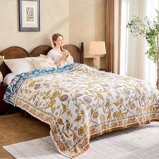 Fall Throw Blanket for Couch, 100% Cotton Muslin Breathable Woven Farmhouse - Image 9