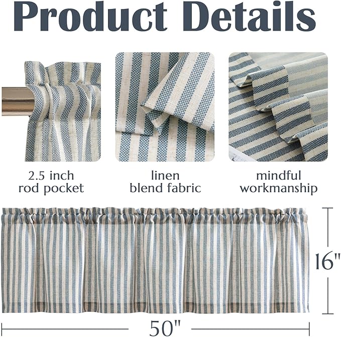 jinchan Valance Curtain Linen Textured Striped Window Curtain - Image 7