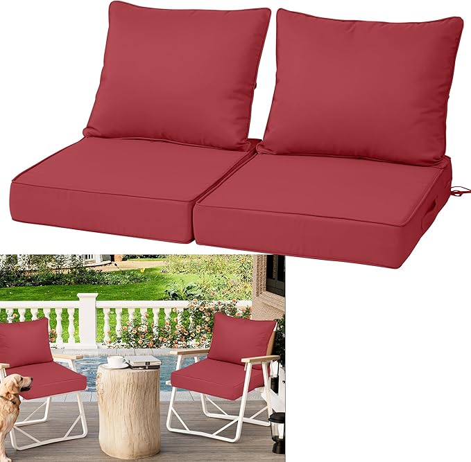 Waterproof Outdoor Chair Cushion Set of 2, Outdoor Cushions by Vulacko