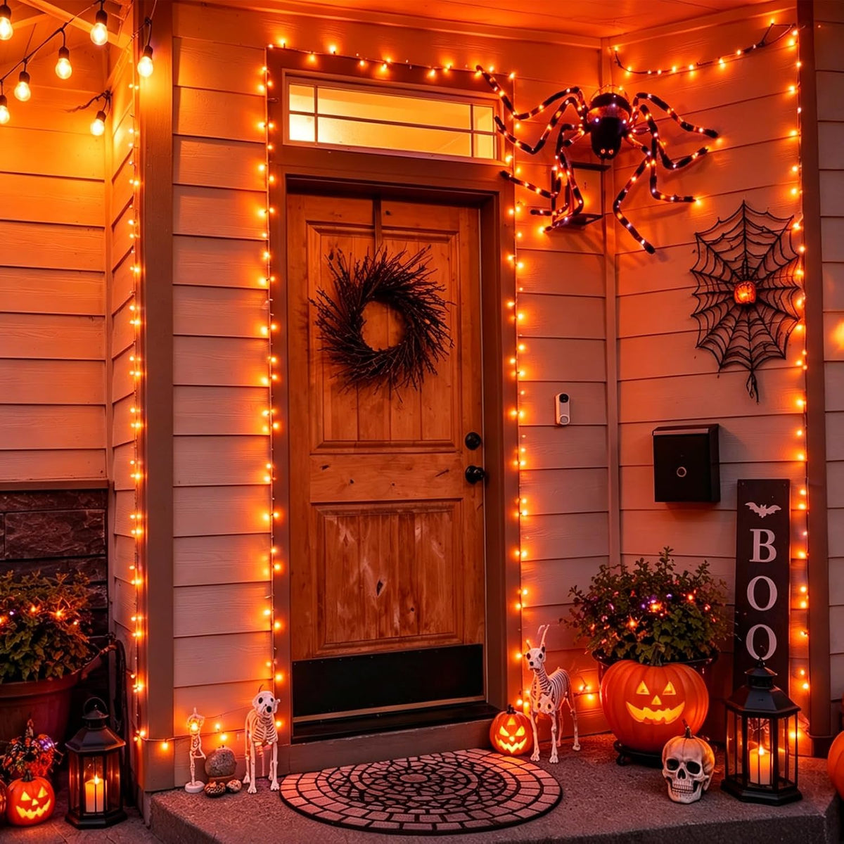 QITONG Halloween String Lights Outdoor Waterproof, 165ft 500 LED Orange led Lights Indoor, 8 Modes Clear Wire Twinkle Lights Plug in for Garden Patio Yard Decor