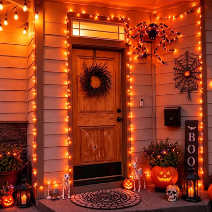 QITONG Halloween String Lights Outdoor Waterproof, 165ft 500 LED Orange led Lights Indoor, 8 Modes Clear Wire Twinkle Lights Plug in for Garden Patio Yard Decor