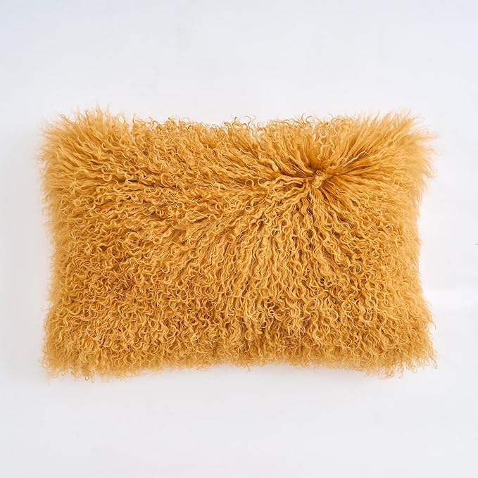 Genuine Mongolian Lamb Fur Pillow Cover – 12"x20" Rectangular Cushion Case – by Unknown
