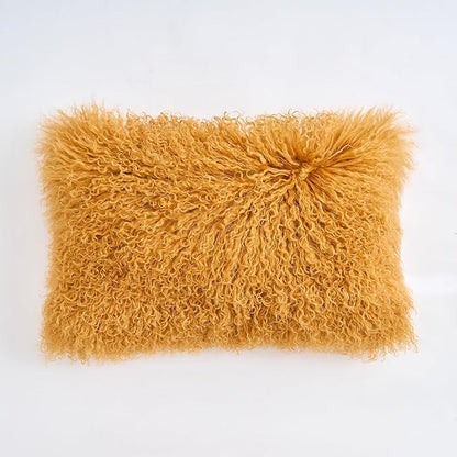 Genuine Mongolian Lamb Fur Pillow Cover – 12"x20" Rectangular Cushion Case – by Unknown