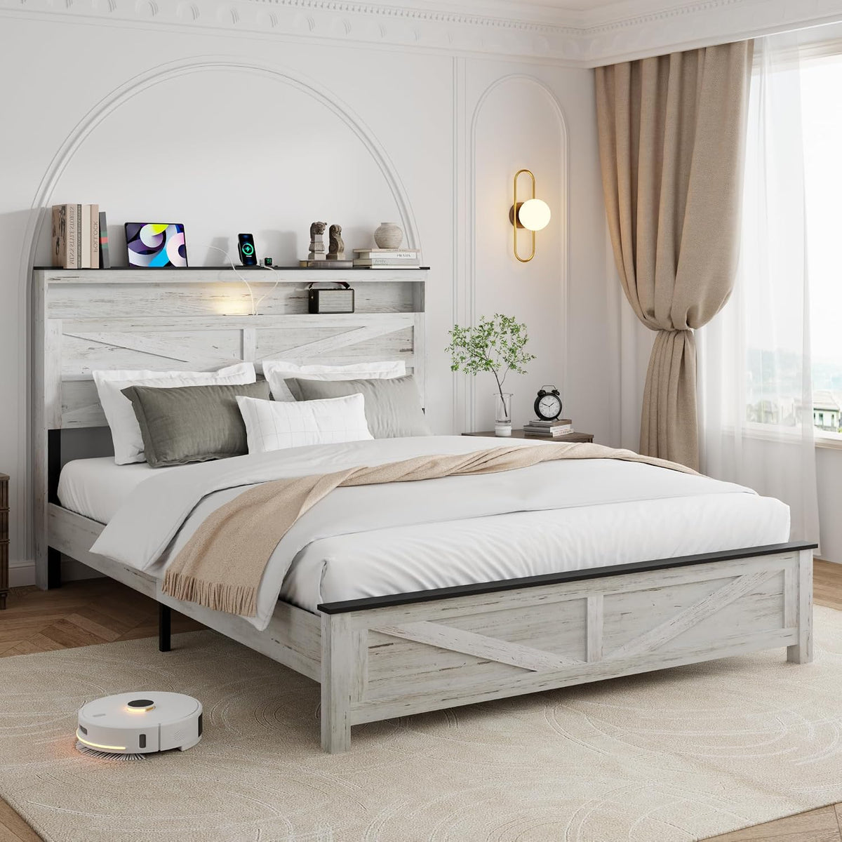 full size bed frame with headboard, rustic farmhouse on a desk or shelf