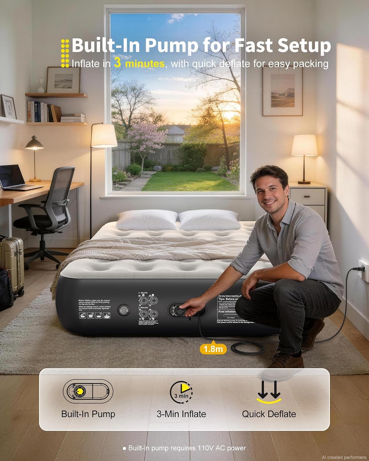 ohgeni 13" raised air mattress full with built, view 9