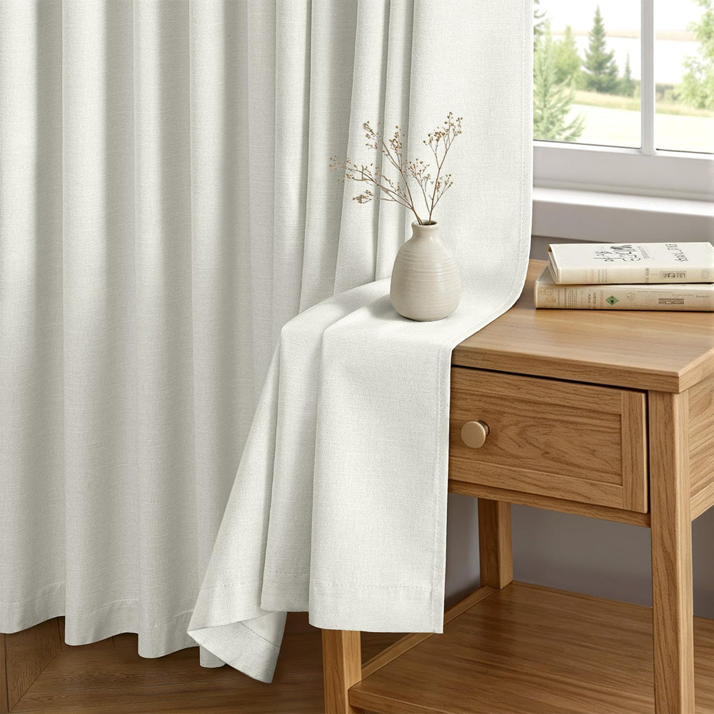 MIULEE Linen Textured 100% Blackout Curtains Drapes White Backing 96" Long
