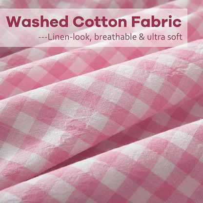 2 Pack Pink White Plaid Gingham Ruffle Euro Pillow Sham Covers, 100% Yarn-Dyed - Image 6