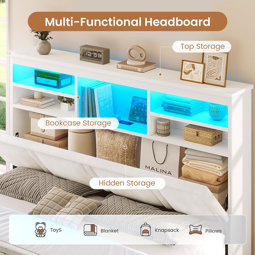 AOGLLATI Full Size Bed Frame with 4 Storage Drawers and Headboard,White