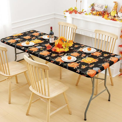 Smiry Plastic Thanksgiving Tablecloth, Pumpkin Waterproof Elastic Fitted Table - Image 7