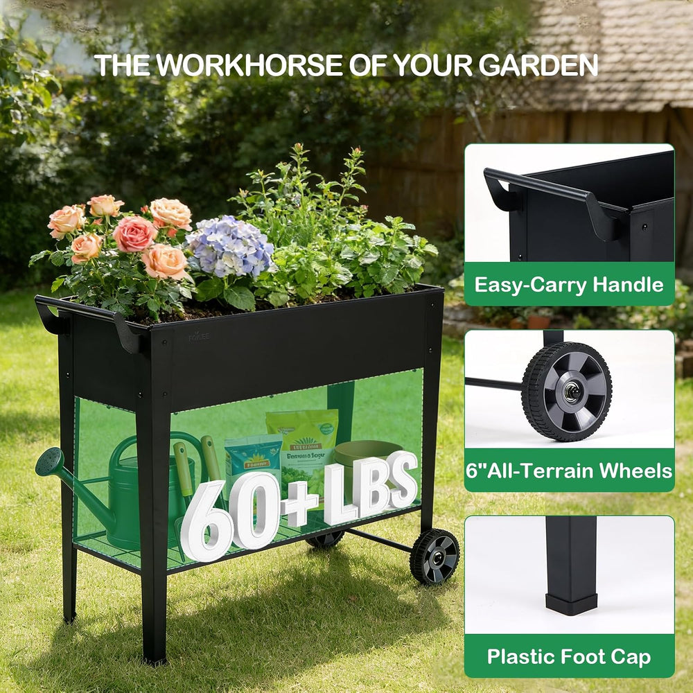 2-Pack 32" Tall Elevated Raised Garden Bed with Wheels and Shelf