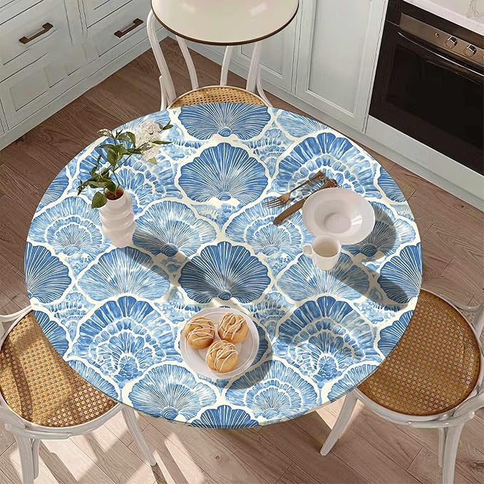 Blue Seashell Fitted Round Tablecloth - Image 3