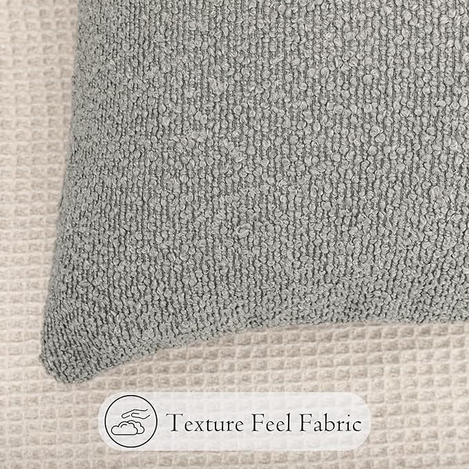 14x36 inch Boucle Lumbar Pillow Cover, Light Gray Woven Texture Neutral Long - Image 4