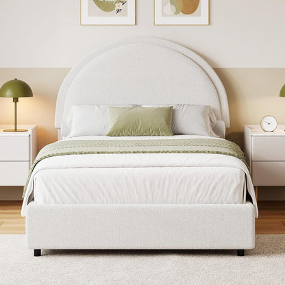 revominca twin size bed frame, boucle upholstered platform, main product view