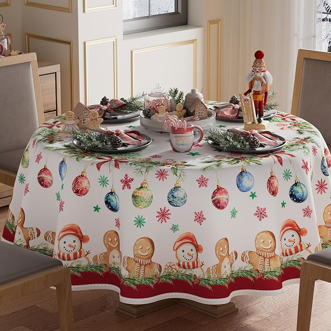 XCHI Gingerbread Man Snowman Tree Winter Tablecloth Round Christmas Table Cloth by XCHI
