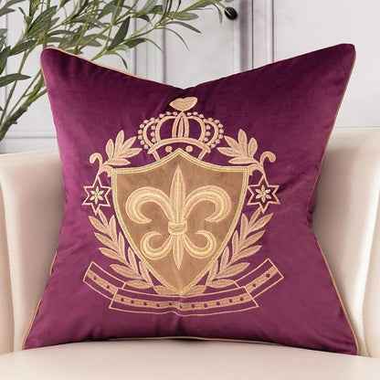 Aeckself Luxury Embroidery Velvet Pillow Cover 18x18 Inch, European Crown by AECKSELF