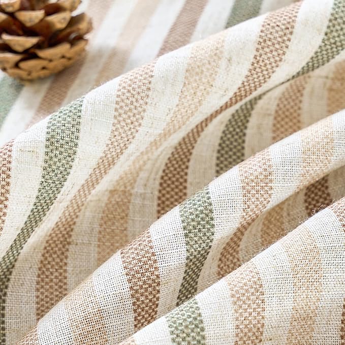 Vangao Linen Striped Green Curtains Boho Tickingstripe Light Filtering Nursery - Image 7