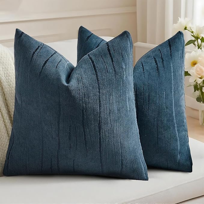 HAUSSY Navy Blue Throw Pillow Covers 24x24 Inch Set of 2, Boho Embossed Striped by HAUSSY