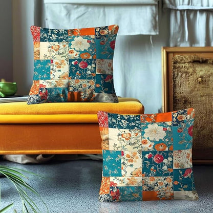 Floral Throw Pillow Covers 18x18 Set of 2 | Decorative Patchwork Like Cushion - Image 4
