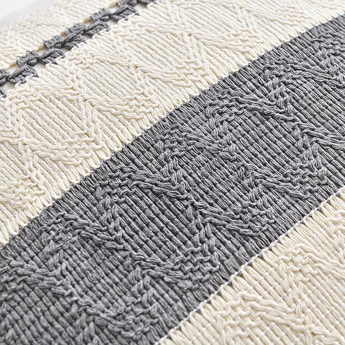 Fancy Homi Set of 2 Neutral Grey Farmhouse Decorative Throw Pillow Covers 18x18 - Image 4