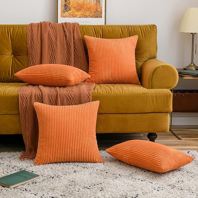 MIULEE Winter Pack of 2 Orange Pillow Covers 12x20 Inch Soft Boho Striped - Image 5