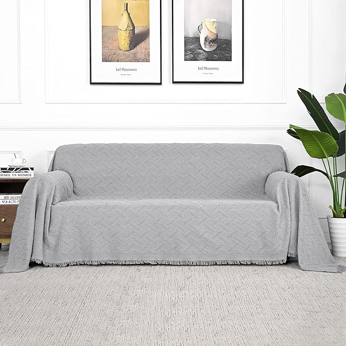 MYSKY HOME Light Grey Geometrical Sofa Covers, Couch Cover by MYSKYHOME