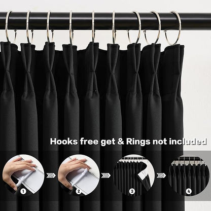 KEQIAOSUOCAI 80 Inch Wide Black Pinch Pleated Curtains 80 x 108, Thermal - Image 2