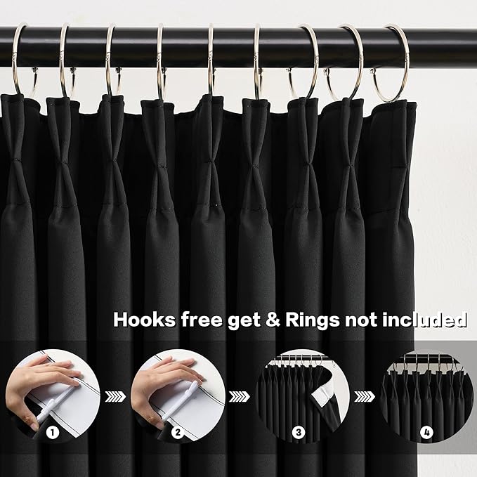 KEQIAOSUOCAI 80 Inch Wide Black Pinch Pleated Tall Curtains 80 x 144, Thermal - Image 2