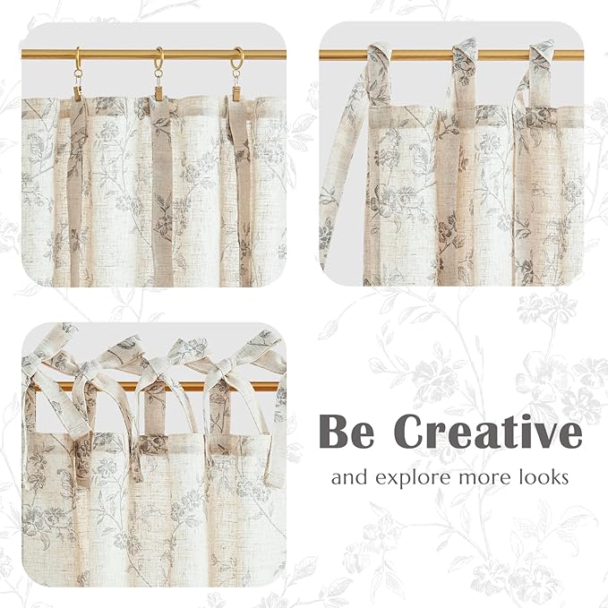 jinchan Gray Floral Kitchen Curtains 36 Inch Linen Tier Curtains Farmhouse Cafe - Image 8