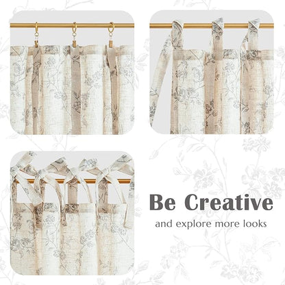 jinchan Gray Floral Kitchen Curtains 36 Inch Linen Tier Curtains Farmhouse Cafe - Image 8
