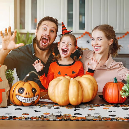 Happy Halloween Table Runner Black White Buffalo Plaid Pumpkin Truck Car Spider - Image 4