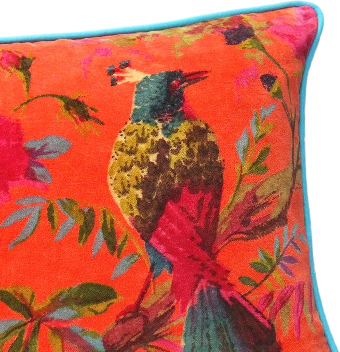 Eyes of India Velvet Floral Flower Bird Throw Pillow Sofa Cushion Cover Case - Image 2
