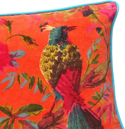 Eyes of India Velvet Floral Flower Bird Throw Pillow Sofa Cushion Cover Case - Image 2