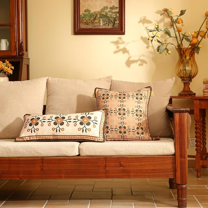 Brown Throw Pillow Covers Set of 1, Floral Farmhouse Linen Accent Pillows Cover - Image 7