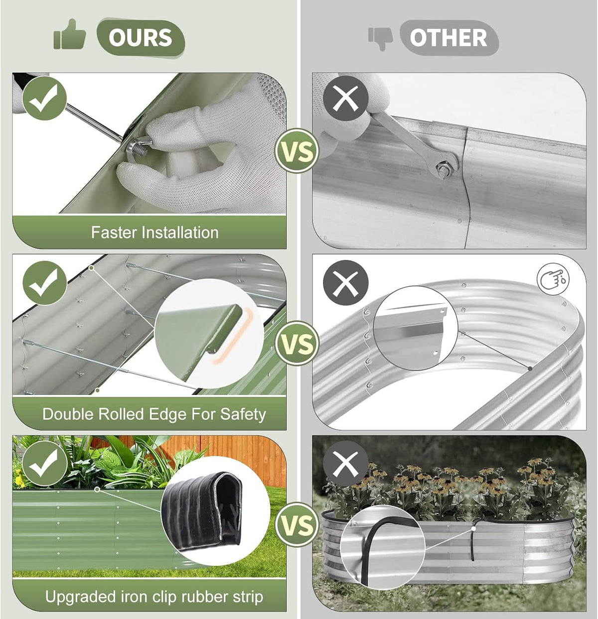 galvanized raised garden bed - 2 pcs 6x2x1.4ft, side view