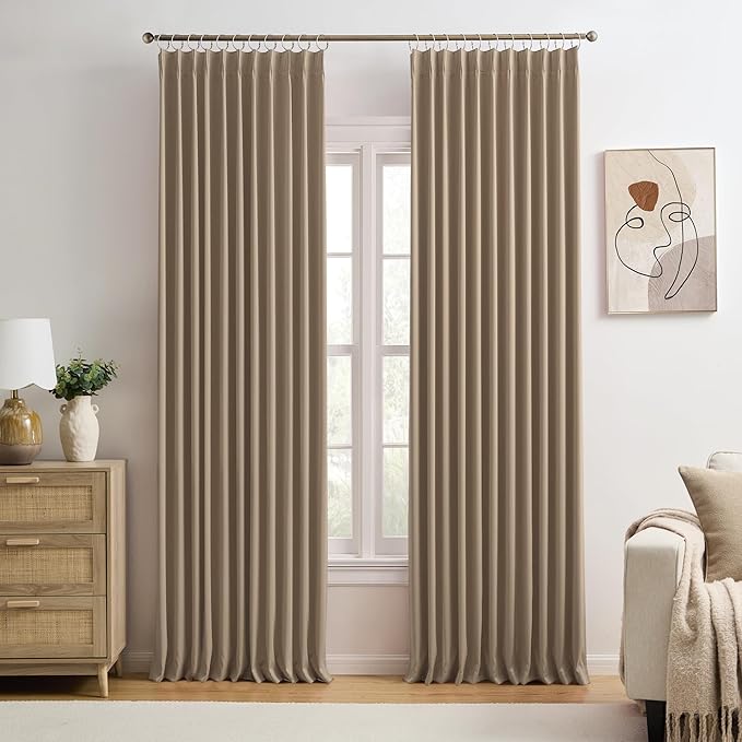 KEQIAOSUOCAI Cappuccino Pinch Pleated 72 Inch Wide Curtains 72 x 105, Thermal by KEQIAOSUOCAI