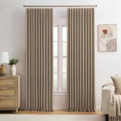 KEQIAOSUOCAI Cappuccino Pinch Pleated 72 Inch Wide Curtains 72 x 105, Thermal by KEQIAOSUOCAI