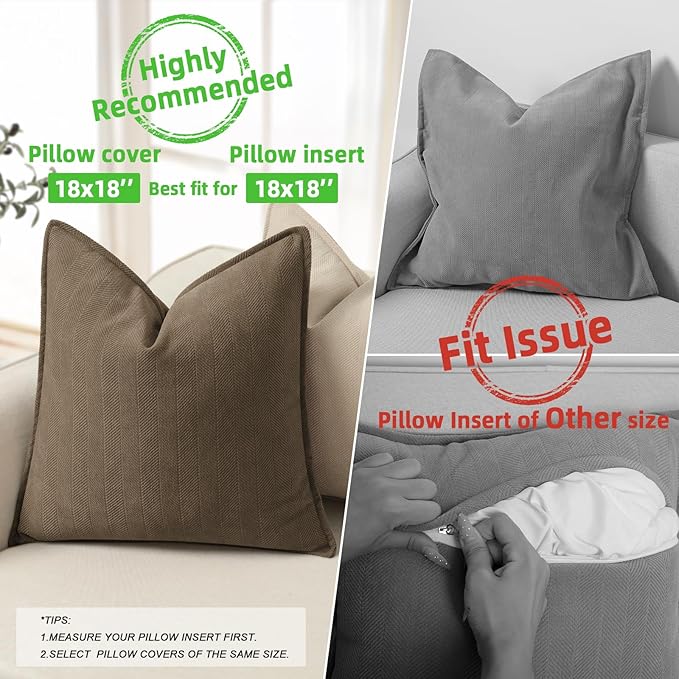 ZWJD Brown Pillow Covers 18x18 Set of 2 Chenille Throw Pillow Covers - Image 3