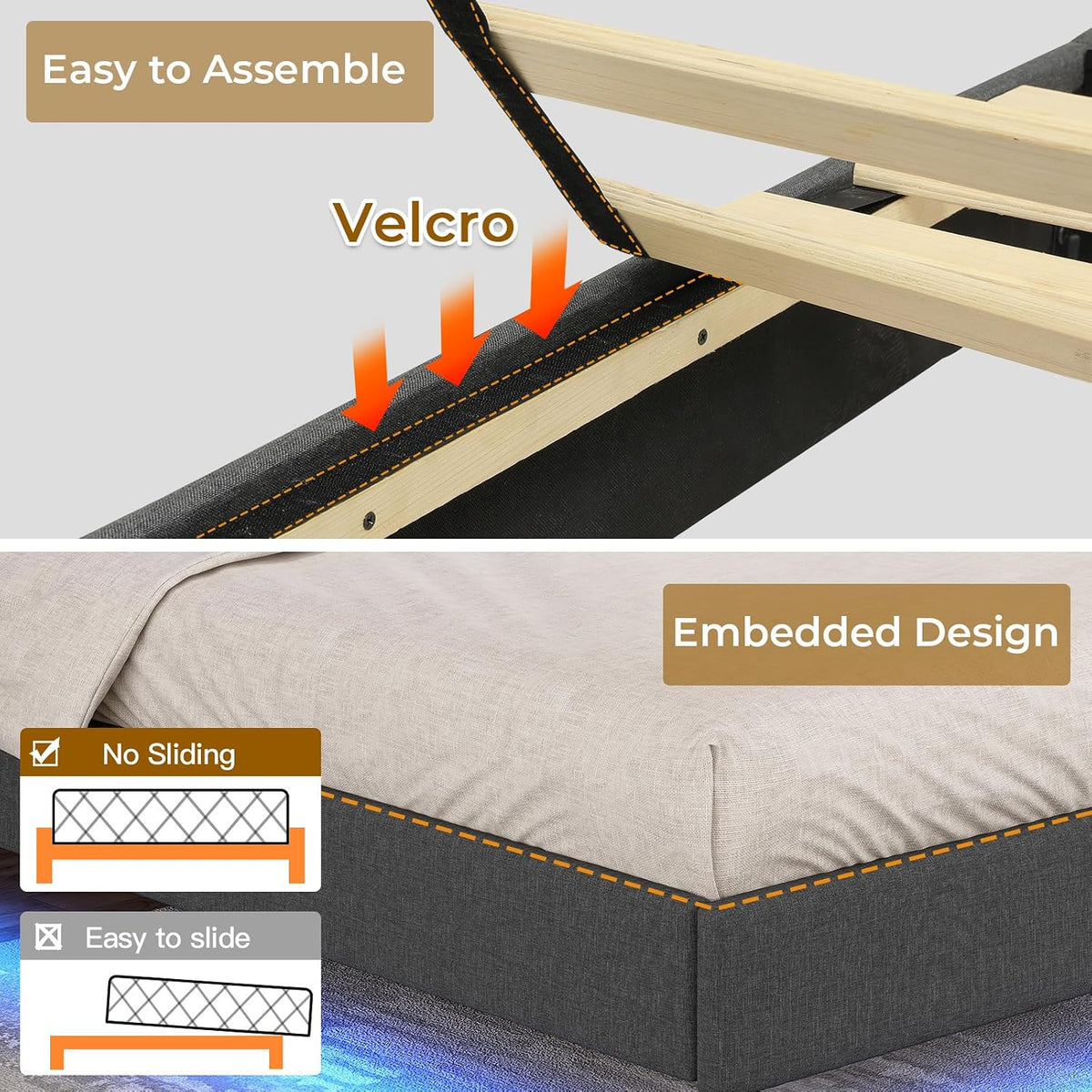 hauoms led floating bed frame full size with, package contents